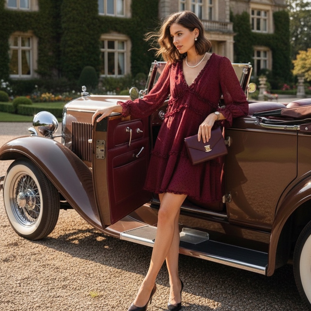 Womens Casual Deep V Neck Tiered Chiffon Elegant Mini Short Swing Skater Dress